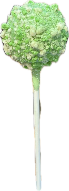 Key Lime Pie gourmet cake pop on a stick, graham cake with citrus crystals in a silky key lime shell