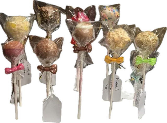 A sample pack of mini one bite cake pops from Miss Confection, each individually wrapped and tied with a ribbon